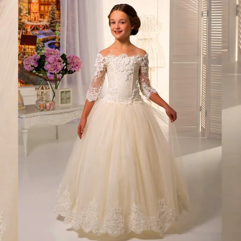 Новинка свадебные платья для девочек в пол с кружевными рукавами и открытыми