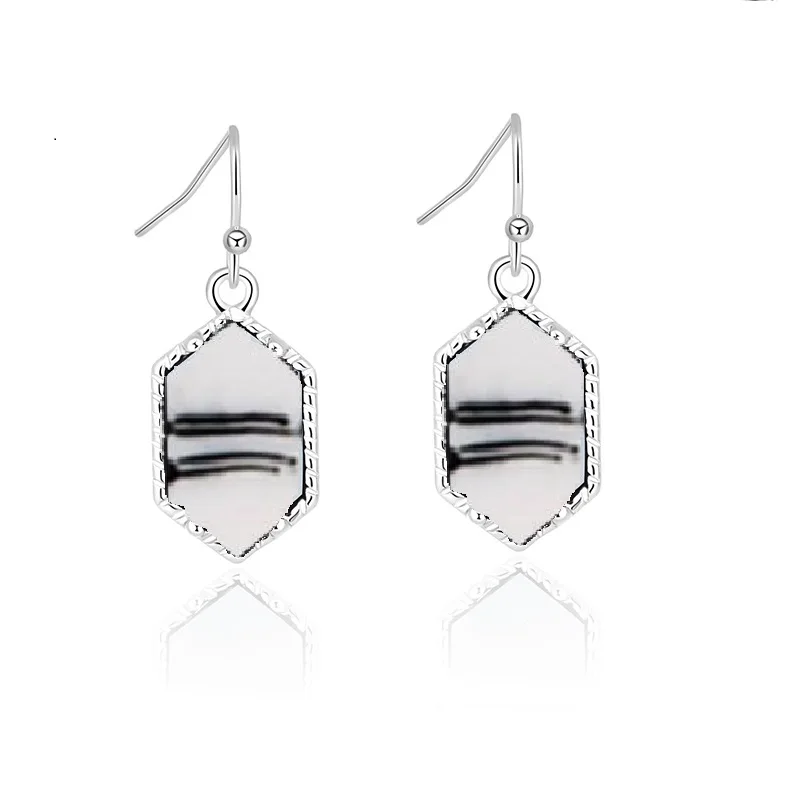 S white Turquoise Drusy шестигранные Висячие серьги, Имитация кристаллов, камни Друза, позолоченные сережки с серебряным покрытием, брендовые ювелирные изделия для женщин - Окраска металла: S white Turquoise
