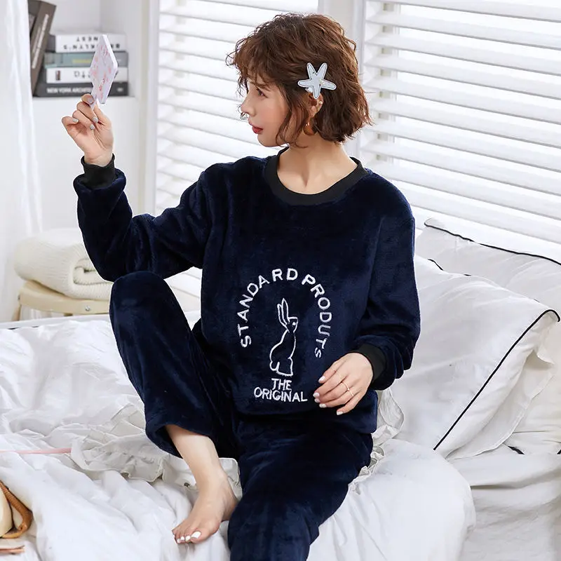 Rabbit sleepwear Пижамы женские большие размеры пижамы из плотной ткани женские теплые длинные осенние пижамы зимний домашний костюм женская пижама домашний L-XXL - Color: Rabbit sleepwear