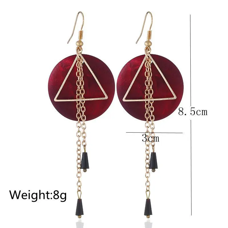 Модные новые стильные длинные серьги с круглым треугольником женские кисточками