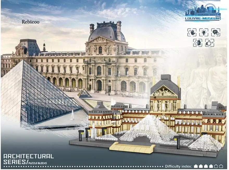 

3377Pcs Mini French Architecture Louvre Museum Block 3D DIY Paris City Landscrape Diamond Building Brick Toy For Kids No Box