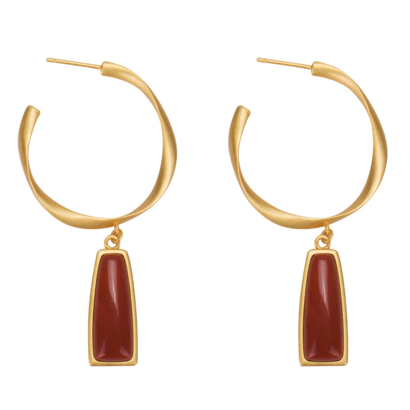

has big ears geometric natural south red earring S925 pure silver 18 k gold plated retro atmosphere and mysterious