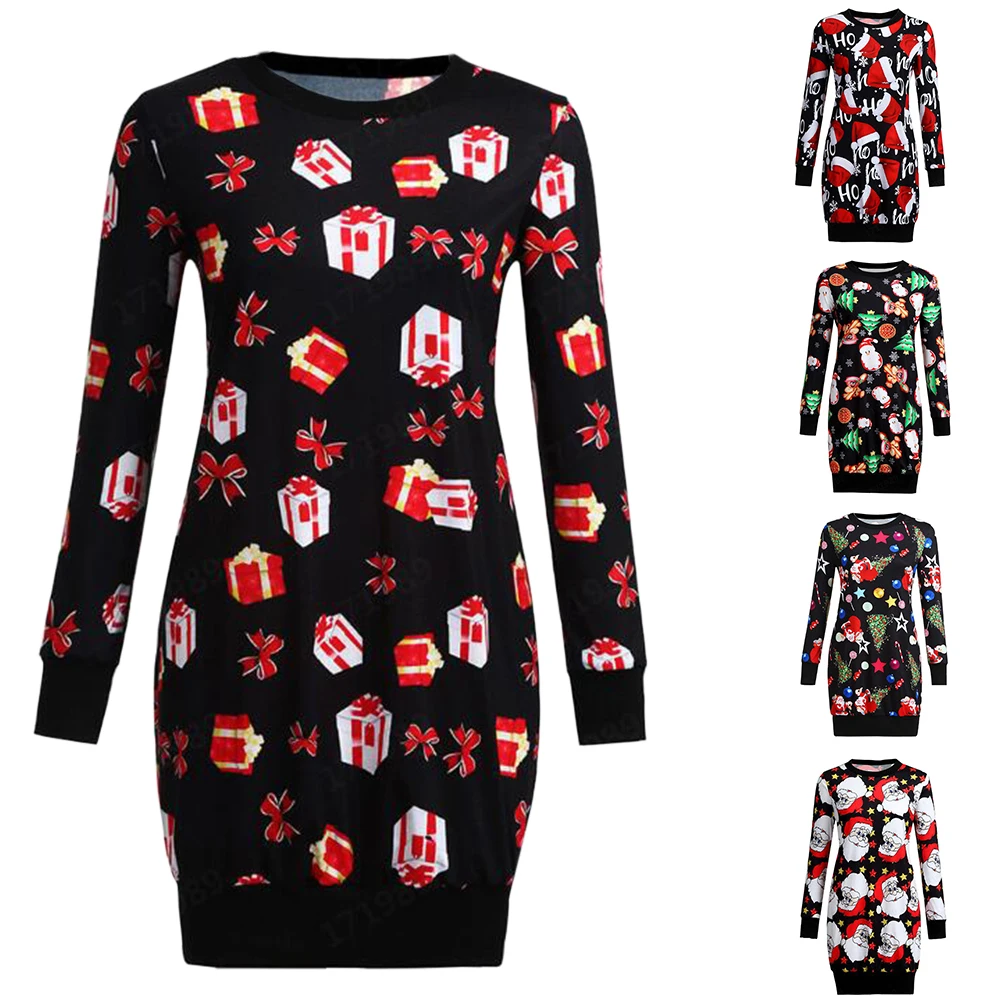 2019 Новая женская футболка с длинным рукавом модный топ рождественским принтом