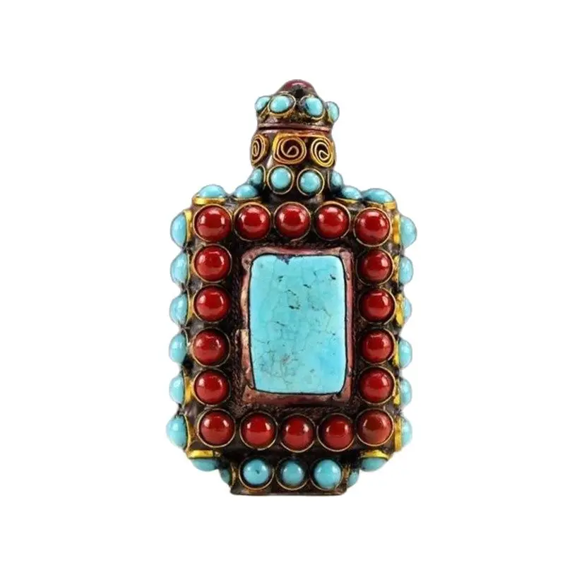 

Chinese Old Tibet Silver Cloisonne Beads Beautiful Turquoise Snuff Bottle