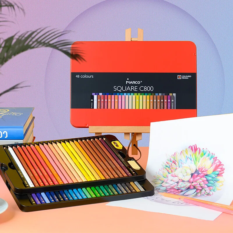 

Marco Wood Color Pencils Square Rod Color Water-soluble Porfessional Art Suit Students Sketch Oily Hand-drawn Color Pencil Set