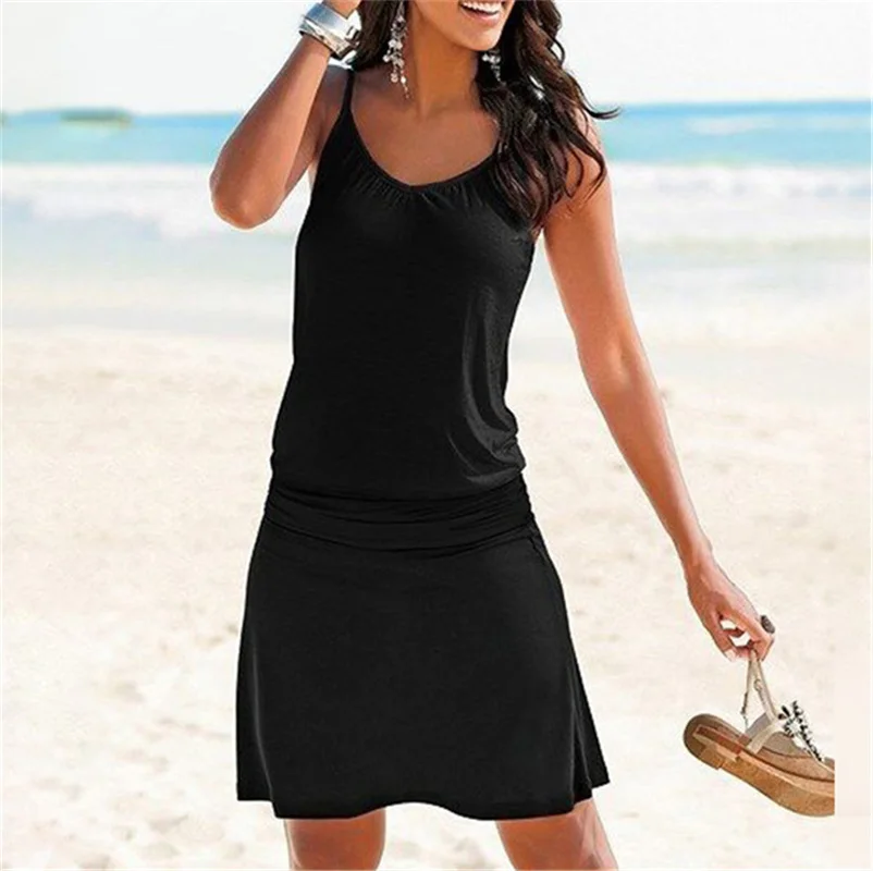 

New Women's Wear Printed Wave Pattern Loose Dress Women's Beach Casual Dress