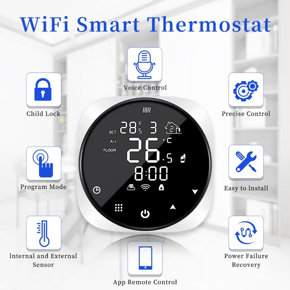 Умный термостат для водяного/электрического теплого пола/водонагревателя Wi-Fi