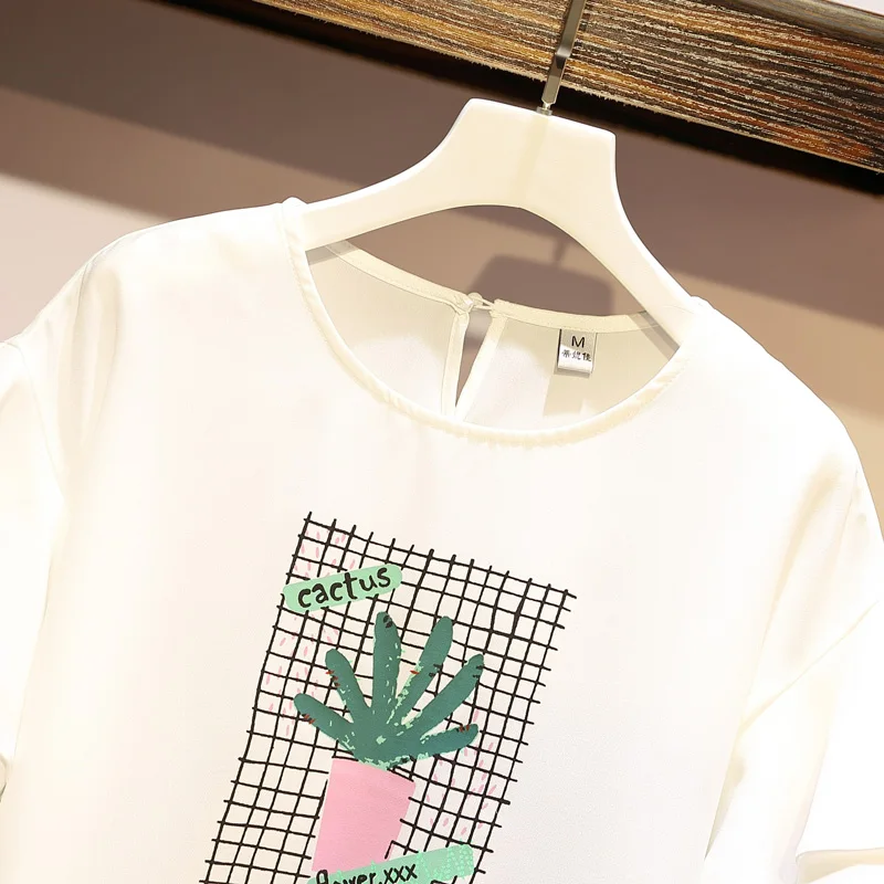 Лето 2019 большой размер женский толстый мм модный топ с принтом + джинсовая юбка