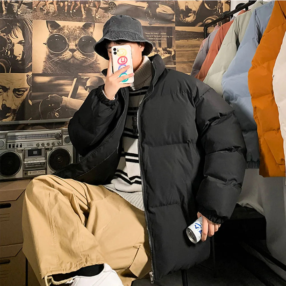 Men Harajuku Colorful Bubble Coat Winter Jacket Mens Streetwear Hip Hop Parka Korean Black Cotton Jackets