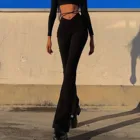 Брюки-клеш Y2k женские со шнуровкой, пикантные Стрейчевые штаны с низкой посадкой, V-образным вырезом, стиль E-Girl, черные