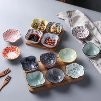 4pcsset glazed ceramic sauce dipping dish with wooden tray dim sum cold dish pre dinner small dish sushi vinegar soy dishes