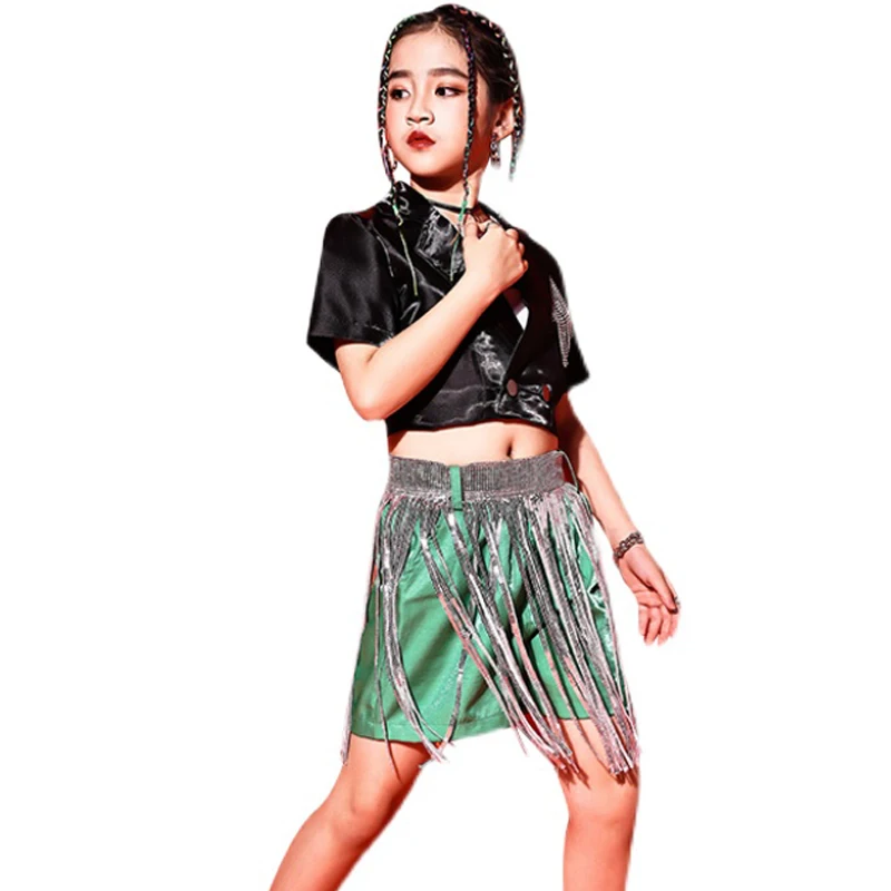 

Girls Hip Hop Summer Catwalk Navel Show Costume Korean Style Top White Vest Fringe Apron Jazz Dance Performance Clothing WD0097