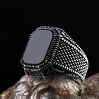 Новинка мужские кольца оттоманское кольцо Tugra с черным агатом натуральный камень ретро роза с гравировкой текстурированное кольцо 1 шт.