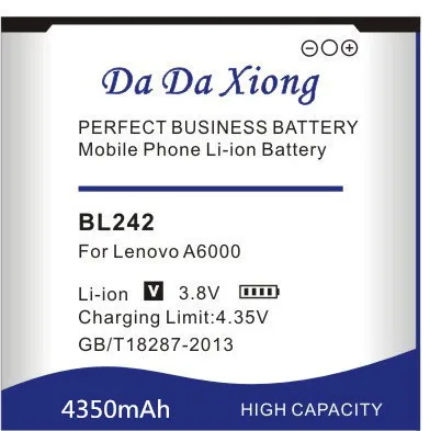 Аккумулятор Da Xiong 4350 мА/ч, BL242 Батарея для lenovo A6000 A6010 A3860 A3580 A3900 LeMeng K3 K30-T K30-W