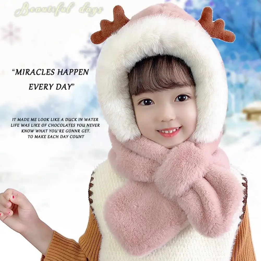 Милая шапка с рогами и пивными ушками теплые плюшевые шапки ветрозащитный шарф