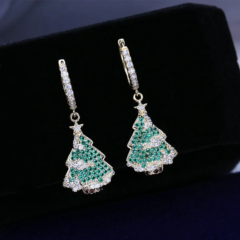 

Christmas series color cute student girl heart earrings Christmas tree earrings micro-inlaid zircon simple earrings