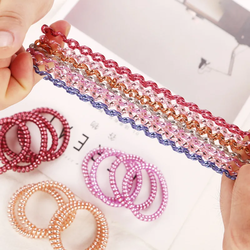 

5Pcs/Set Elastic Telephone Wire Hair Band Women Colorful Plastic Thin Hair Ties Ponytail Holder Scrunchies Headwear Accessories