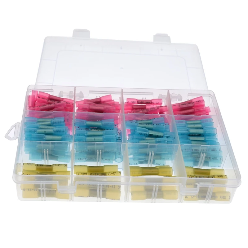 

200PCS Heat Shrink Butt Connectors Kit Insulated Waterproof Electrical Car Wire Crimp Terminals (3 Colors / 3 Sizes)