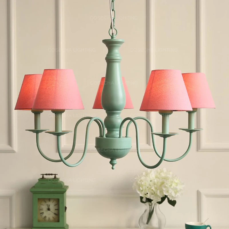 Современные Люстры в скандинавском стиле с тканевым абажуром синяя элегантная