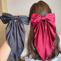 solid color two layers oversize barrettes bows hair clip silk satin bowknot ribbon hairpins for women ponytail hair accessories