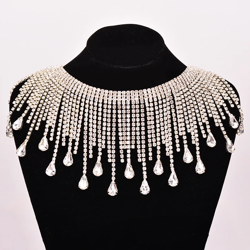JUNAO 45cm Sewing Crystal AB Rhinestones Fringe Chain Glass Stones Tassel Metal Trim Crystal Applique Strass Tape for Dress DIY