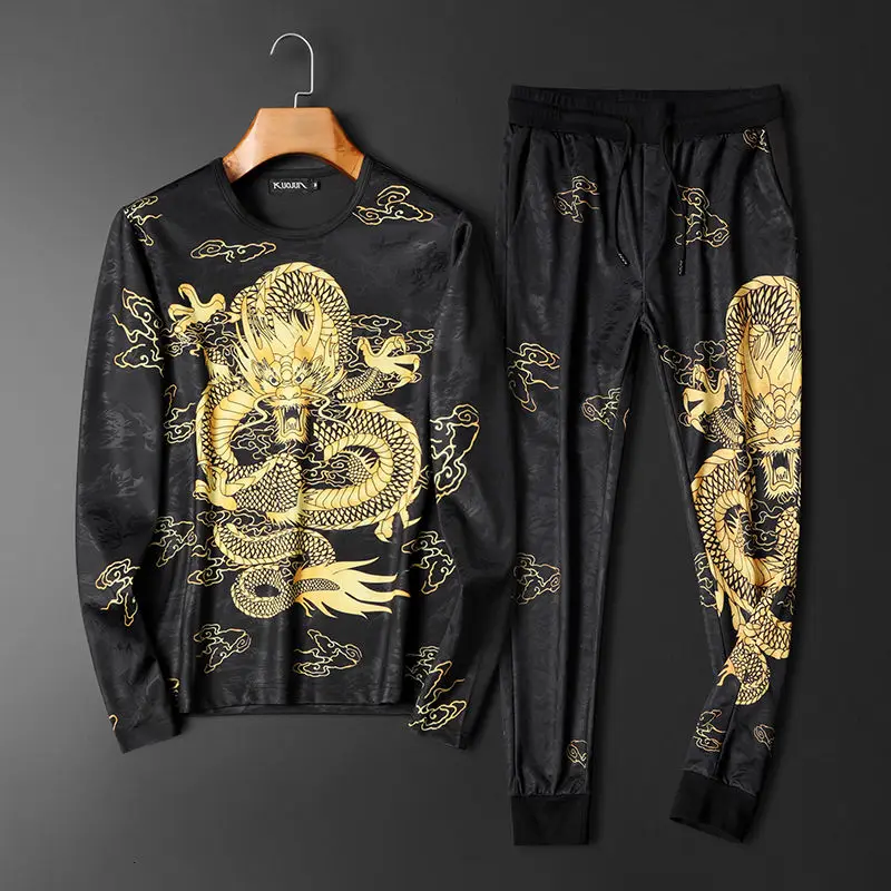 

Chinese Style Long Sleeve T-shirt 2-piece Set Autumn 7XL Tracksuit Men Sportswear Sport Suit Sweatshirt + Sweatpants Moda Hombre