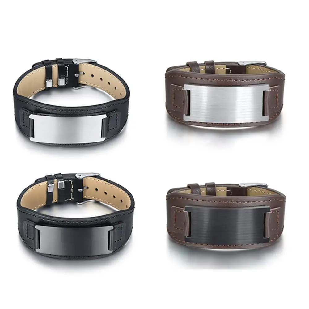 Мужской браслет с гравировкой BONISKISS Простой из натуральной кожи ширина браслета