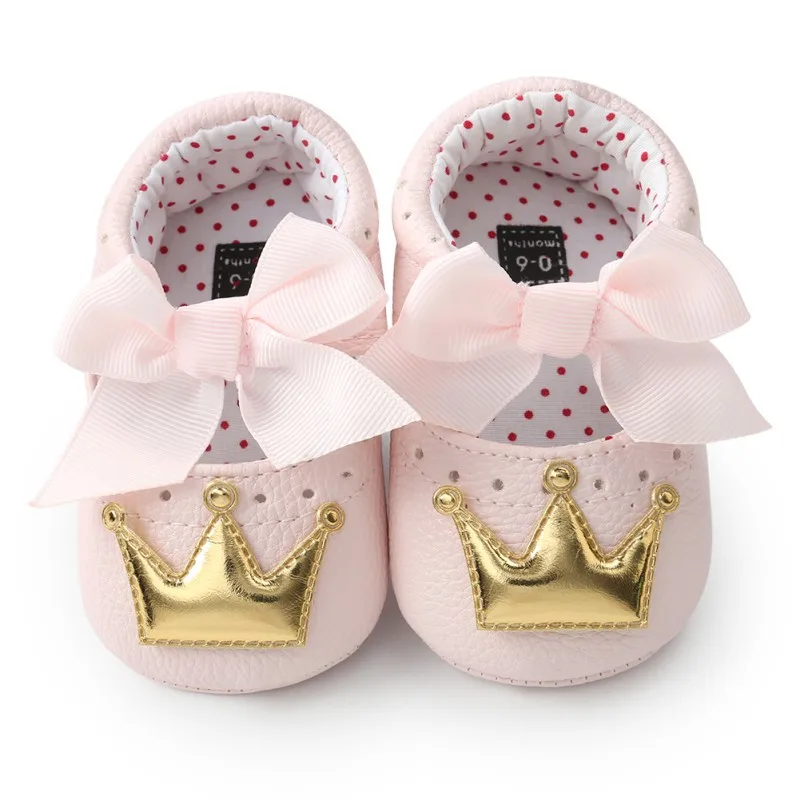 

Cute Spring Autumn PU Cute Butterfly Crown Anti-slip Toddler Shoes Princess Baby Soft Soled Shoes Indoor Crib Shoes