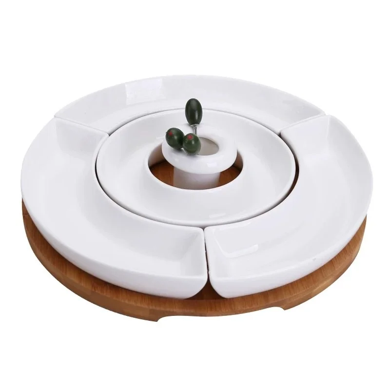 

Unique Ceramic Assorted Dinner Plate Ornamental Porcelain Detachable Serving Tray Bamboo Dinnerware Decor Utensil Centerpiece