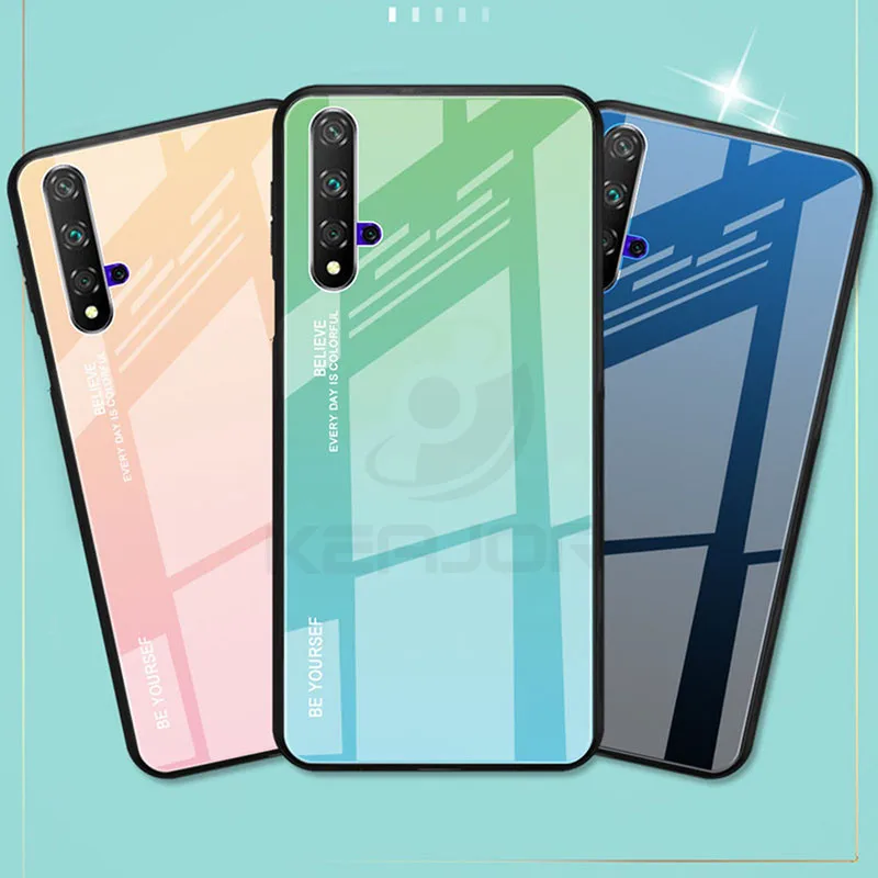 Жесткий чехол для huawei Honor 20 S чехол Роскошный градиентный закаленное стекло задняя крышка мягкая силиконовая рамка Бампер для Honor 20 20 S Чехол