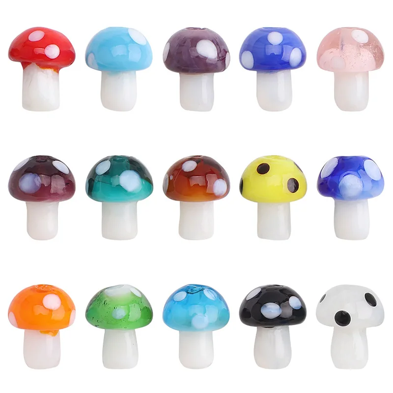 10pcs Mushroom Shape Handmade Lampwork Glass Loose Beads Charms for DIY Crafts Jewelry Making Findings 11x14mm 12x18mm 15x20mm - купить по