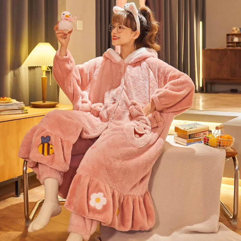 Халат с динозавром Женский зимний плотный теплый халат одежда для сна