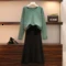 Green outfit Женские вязаные комплекты из двух предметов размера плюс 5XL, повседневный осенний однотонный Свободный пуловер, свитер, топы+ высокая талия, юбка с кисточками, спортивные костюмы - Цвет: Green outfit