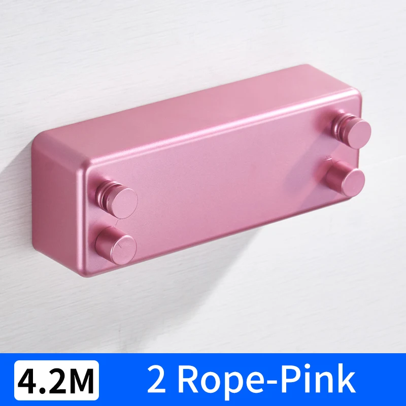 2 Rope-Pink Выдвижная Веревка для белья Крытый открытый веревка телескопическая нержавеющая веревка невидимая одежда настенная сушилка для белья - Цвет: 2 Rope-Pink