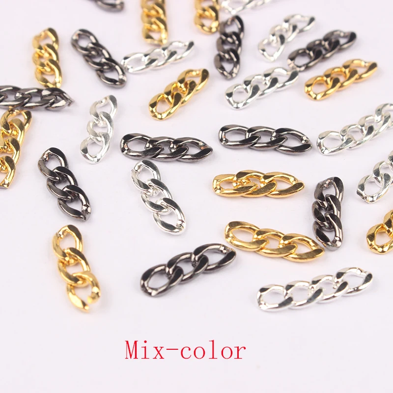 Mix color Chain 100 шт./упак., модные 3D металлические цепочки, украшения для дизайна ногтей, черные/Золотые/серебряные цепочки, стиль панк, DIY дизайн, сплав, инструменты для творчества - Цвет: Mix color Chain