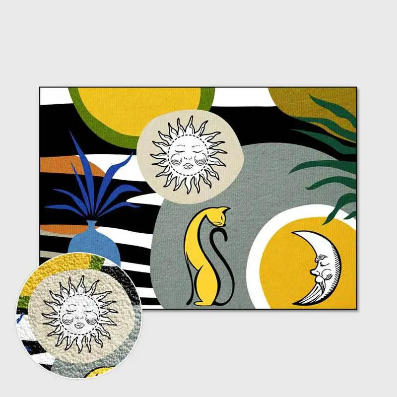 

Soft Flannel Carpet non-slip area Rugs door mat Fashion Sun Moon printing Carpet bedside sofa floor mats living room decoration
