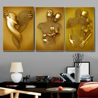 golden metal figure statue canvas painting lover sculpture posters and prints wall art pictures for living room home decor frame