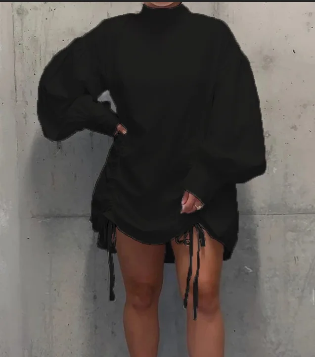 

summer Streetwear Casual Long sleeve Puff sleeve Dresses Female white black Oversized 4XL loose turtleneck pullover Dress Women