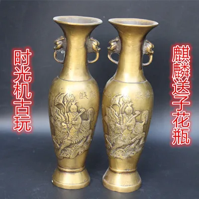 Пара изысканных античных медных ВАЗ в виде единорога | Дом и сад