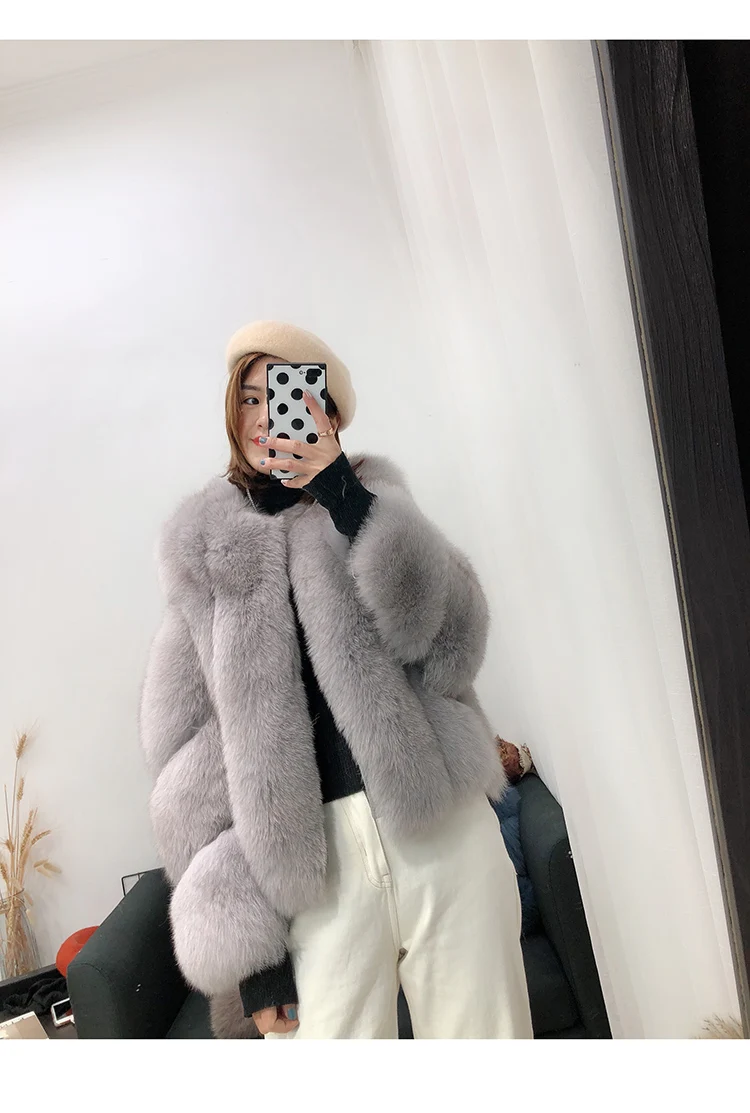 Rf1929 зимнее короткое пальто из натурального Лисьего меха Stlye FluffyReal, натуральная кожа, натуральный мех, куртка с длинным рукавом, женские пальто из натурального меха