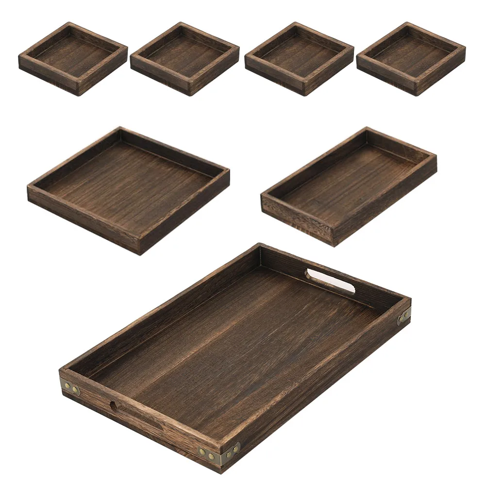 

7pcs Rectangular With Handles Kitchen Tools Dessert Fruit Dishes Home Saucer Tea Wooden Trays Dinner Plate Handmade Classic