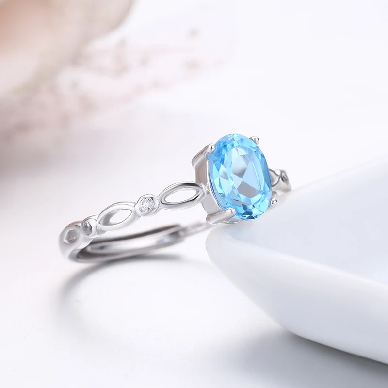Женское Обручальное кольцо с камнем Aneis Anelli овальное натуральным голубым топазом