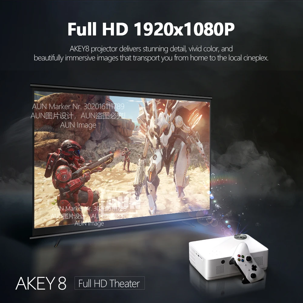 Full HD AUN AKEY8 светодиодный проектор для домашнего проектора Android 9 домашний