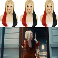 long straight red black twist braid suicide harley hair quinn cosplay 2021 movice womens hallowee costume wigs 65 cm