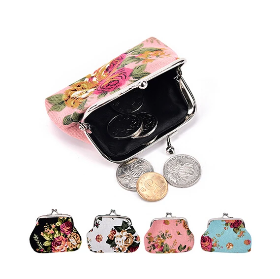 

Elegant roses canvas lady zero wallets coin bag child girl women change purse Mini coin purses zero wallet
