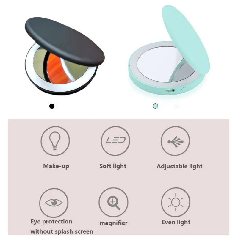 Светодиодный зеркало для макияжа с 10 лампами Увеличьте ручную складку небольшой