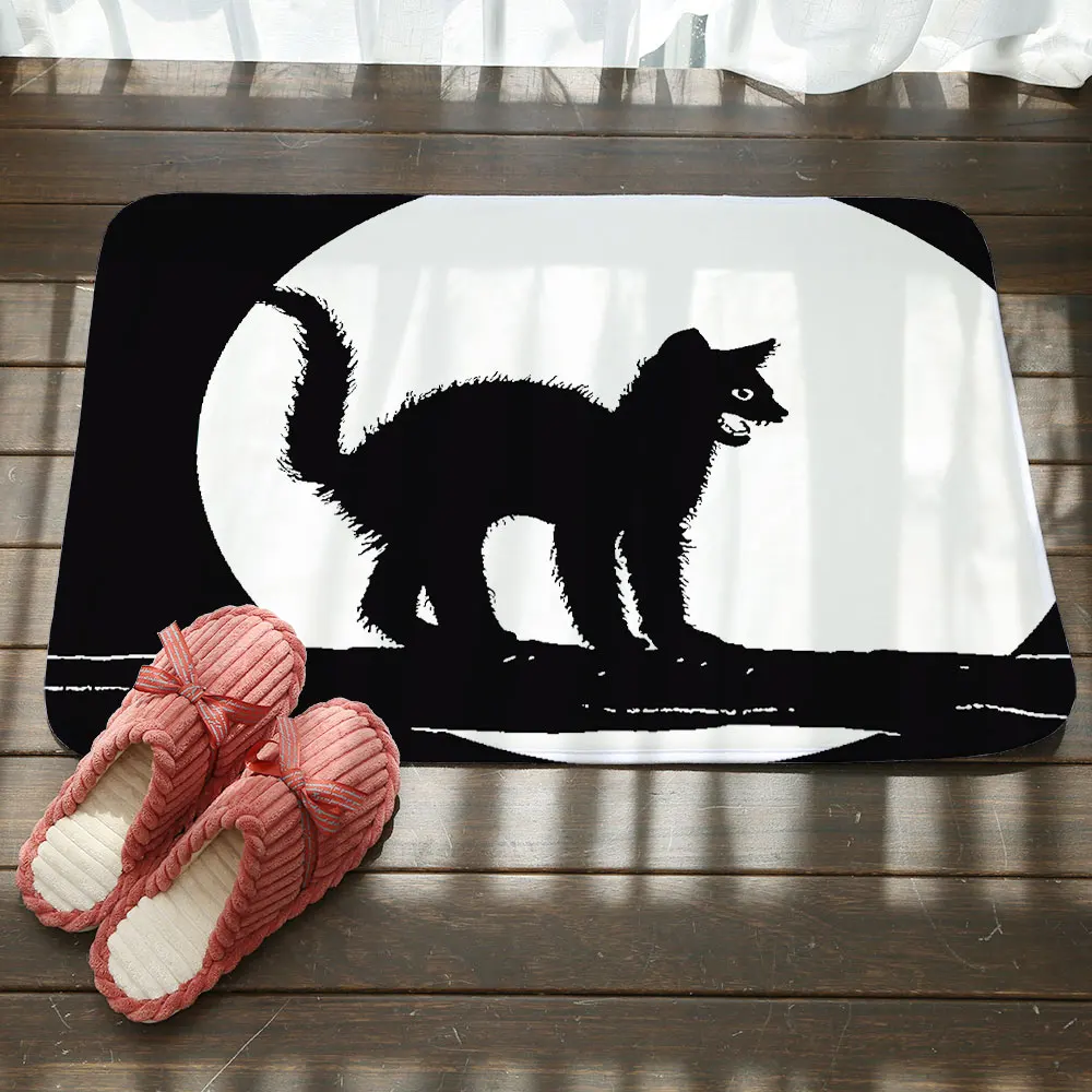 Черные кошачьи Придверные коврики на Хэллоуин черные декор для гостиной спальни