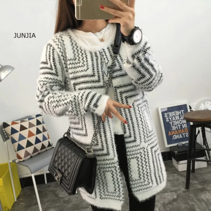 2018 Winter Cardigan Women Long Sweater Knitwear Mohair Pull Femme Korean Warm With Deer Christmas Jumper |