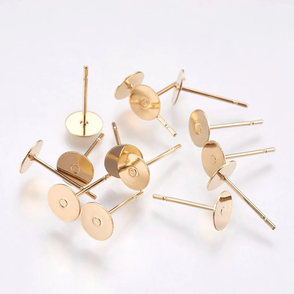 

100 pc 304 Stainless Steel Stud Earring Findings Real 24K Gold Plated 12x6mm Pin: 0.68mm