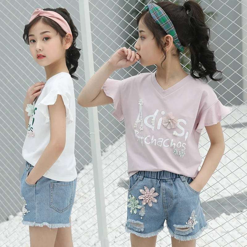 Летний комплект из 2 предметов с коротким рукавом для девочек|Комплекты одежды